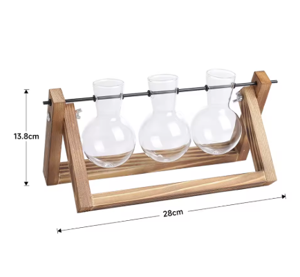 Hydroponic Glass Tabletop Vase with Wooden Stand - Venloo Decoraction